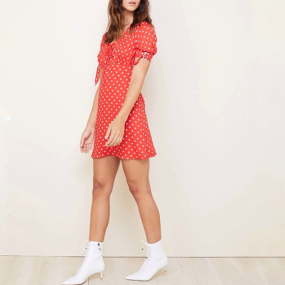 The East Order Dusty Polka Dot Mini Dress in Red